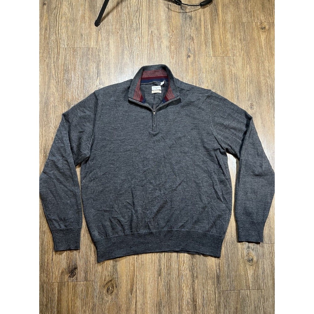 Tom James XL Quarter Zip Sweater Mens Gray Merino Wool Italy Made